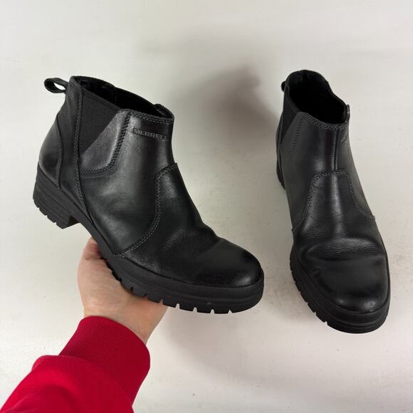 Merrell City Leaf Chelsea Snow Boot Women's 8 Black Leather Pull-On J00918 - Picture 1 of 10